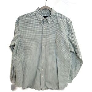 Ralph Lauren Shirt Mens XLT Tall Green White Plaid Button‎ Down Long Sleeve